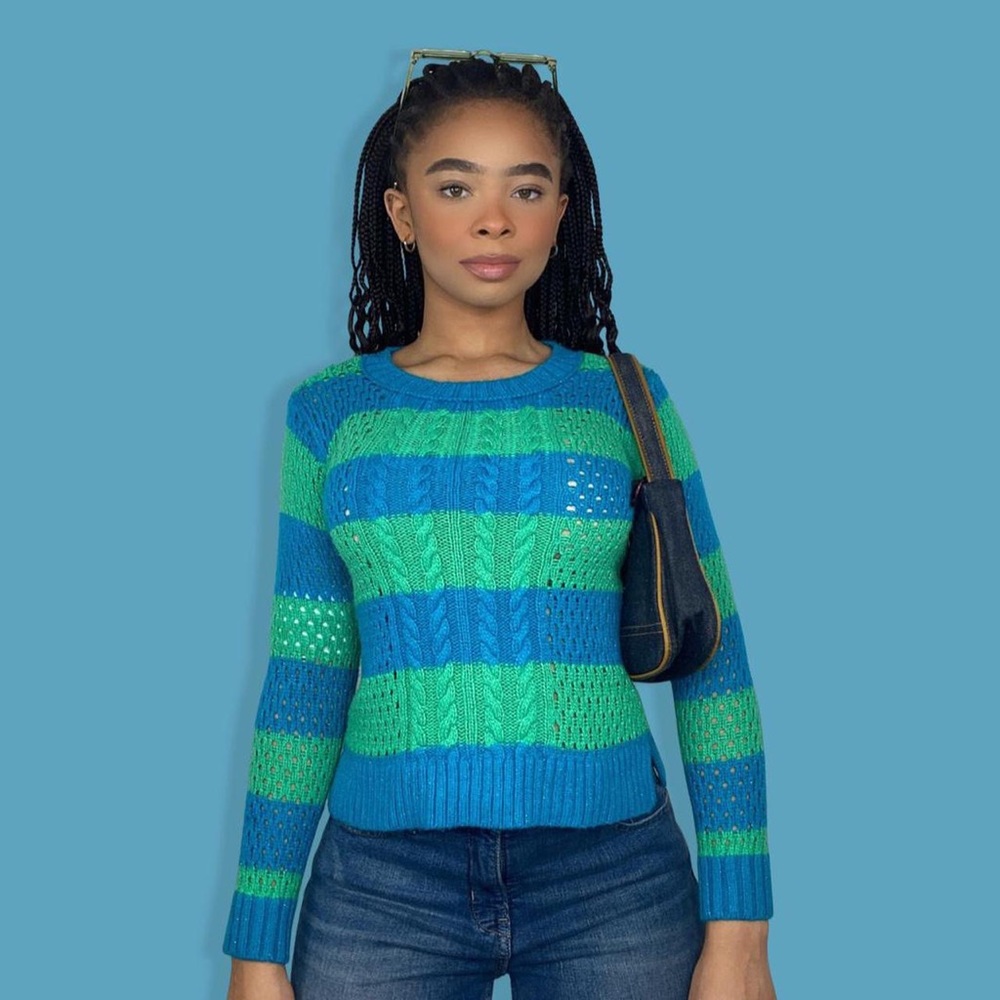 Cable Knit Striped Sweater.